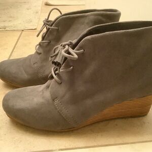 Gray suede wedge heel bootie, size 8.5